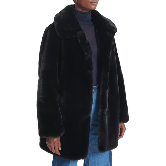 Gerard Darel Black Piana Faux Fur Coat