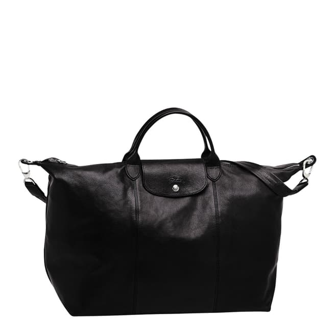 Longchamp Black Le Pliage Cuir Large Travel Bag