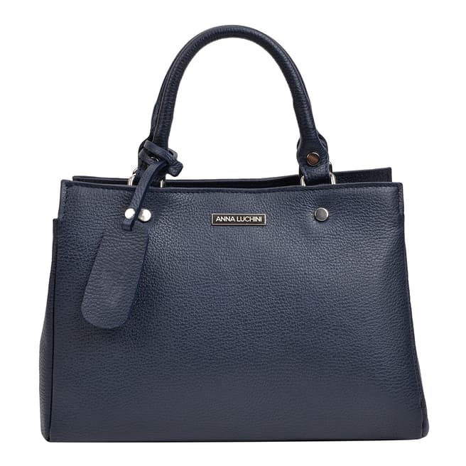 Anna Luchini Navy Leather Top Handle Bag