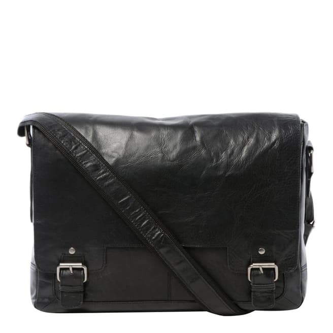 Ashwood Black Leather Laptop Messenger Bag