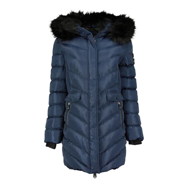 Geographical Norway Navy Fur Hooded Parka 