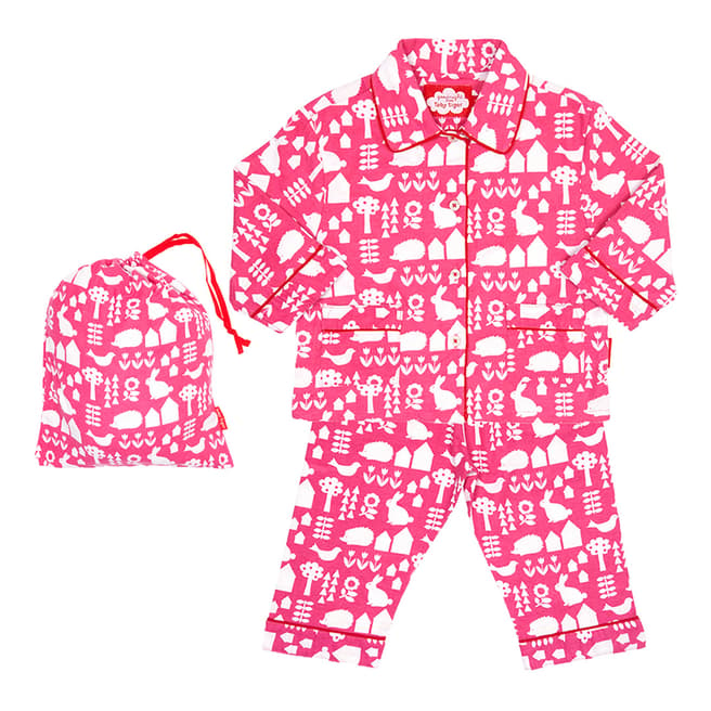 Toby Tiger Pink Garden Brushed Cotton Pyjamas