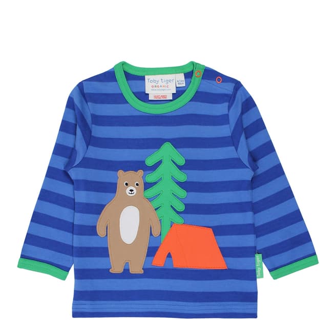 Toby Tiger Blue Camping Bear Applique T-Shirt