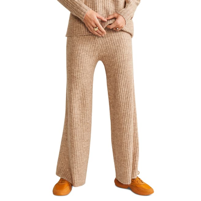 Mango Medium Brown Ribbed Knit Trousers