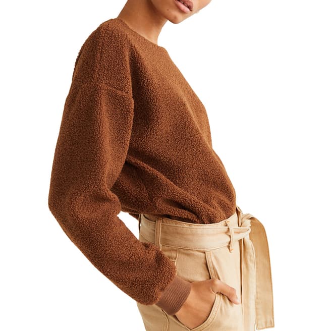 Mango Medium Brown Contrasting Sheepskin Sweatshirt