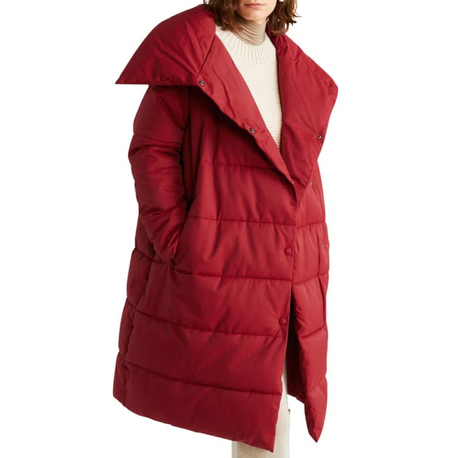 Mango Red Quilted Buttoned Coat