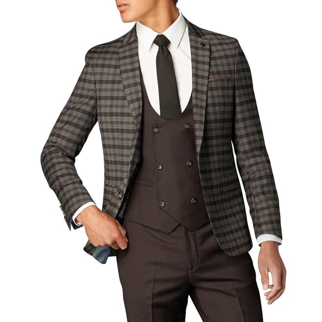 Remus Uomo Grey Check Slim Wool Blend 3 Piece Suit