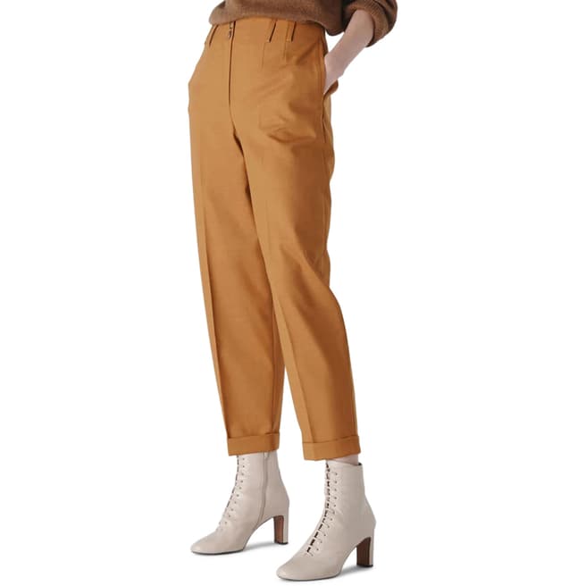 WHISTLES Tobacco Tapered Button Front Trousers