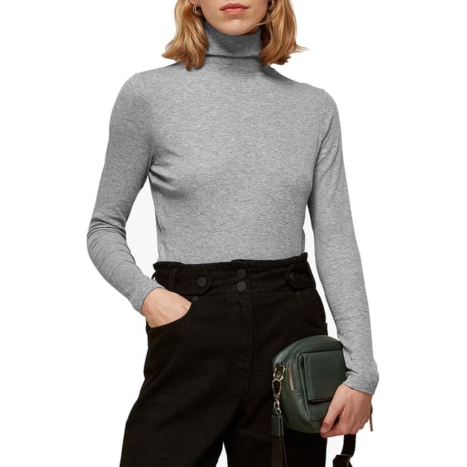 WHISTLES Grey Essential Polo Knit Top