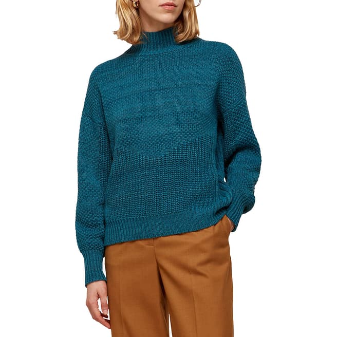 WHISTLES Teal Textured Wool/Cotton Jumper