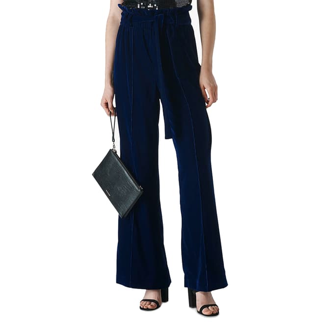 WHISTLES Navy Tie Waist Wide Leg Trousers