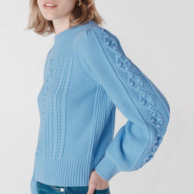 WHISTLES Blue Puff Sleeve Cable Jumper