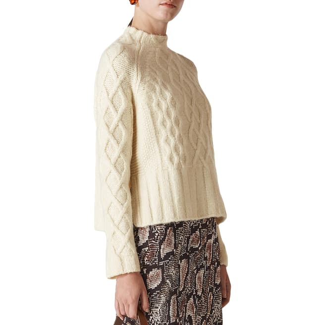 WHISTLES Ivory Cable Knit Wool Blend Jumper