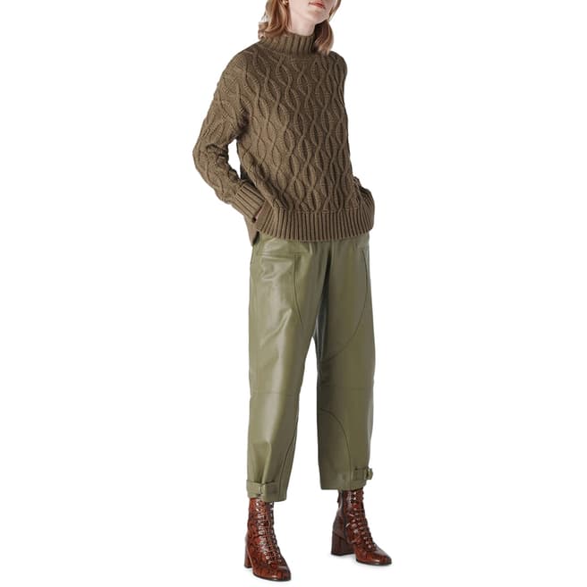 WHISTLES Khaki Cable Knit Wool Blend Jumper