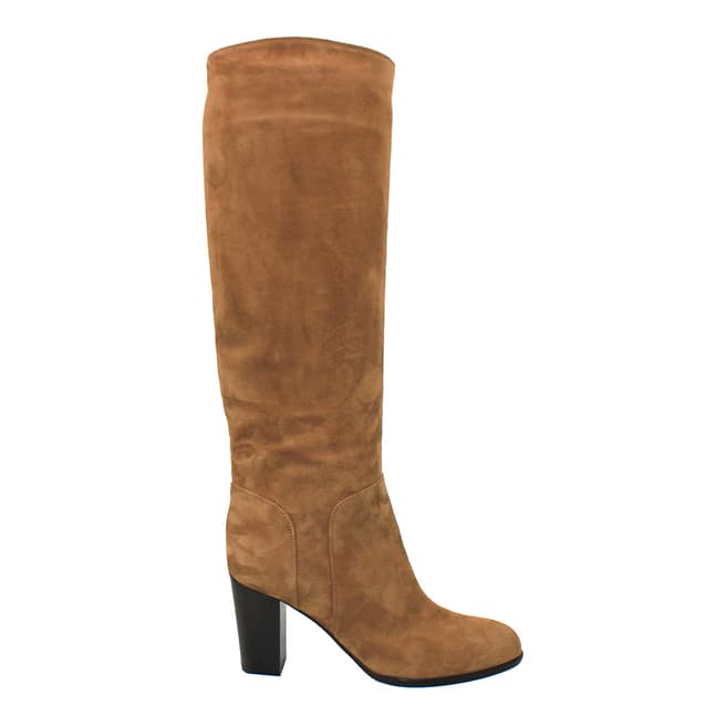 Sergio Rossi Tan Luxe Suede Knee High Heeled Boots