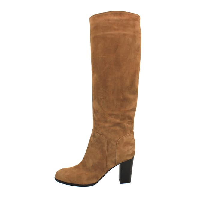 Sergio Rossi Tan Luxe Suede Knee High Heeled Boots