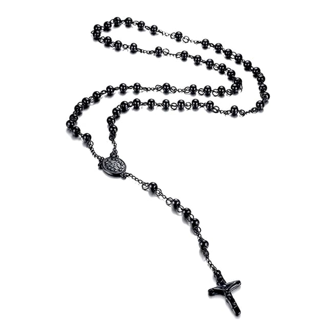 Stephen Oliver Black Plated Religious Rosary Necklace