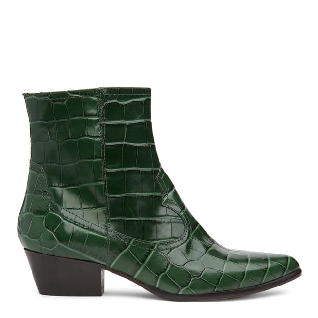 L K Bennett Green Forest Croc Effect Choral Ankle Boots