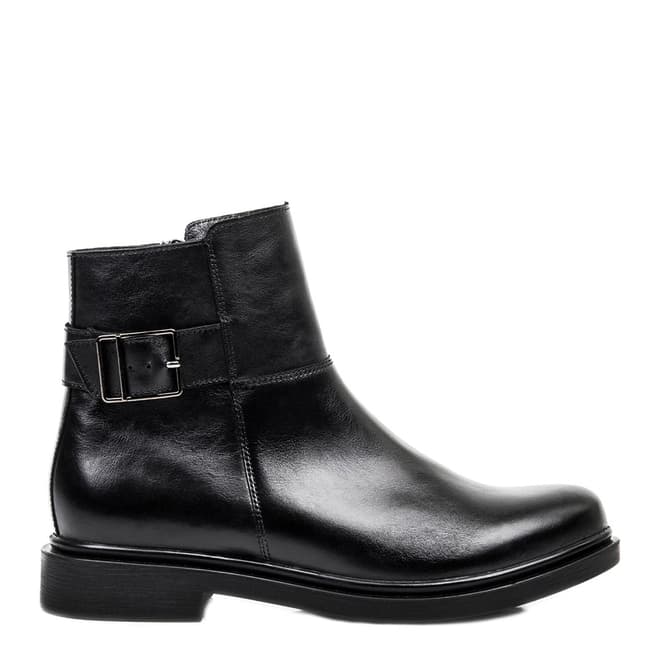 Belwest Black Leather Classic Buckle Ankle Boots