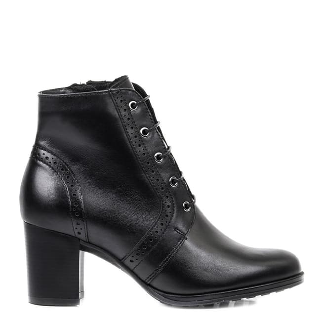 Belwest Black Leather Heeled Lace Up Boots