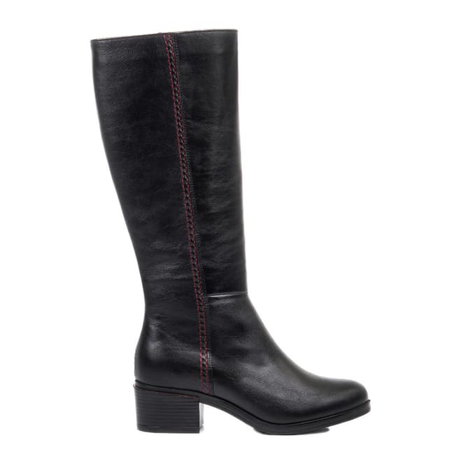 Belwest Black Leather Knee High Heeled Boots