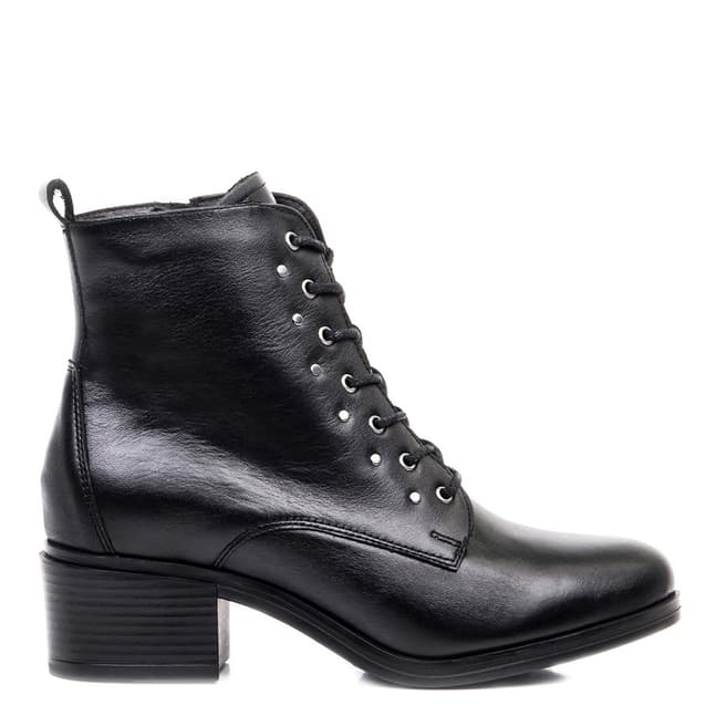 Belwest Black Leather Lace Up Heeled Boots