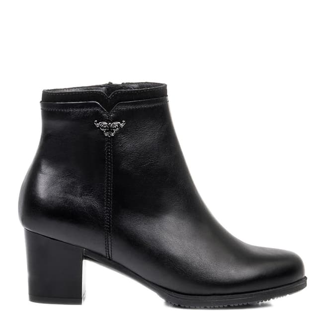 Belwest Black Leather Block Heel Ankle Boots