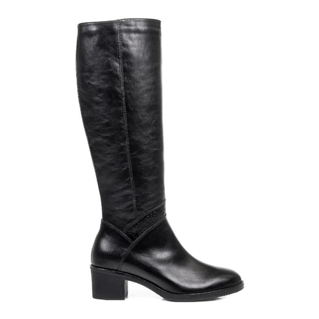 Belwest Black Leather Knee High Heeled Boots