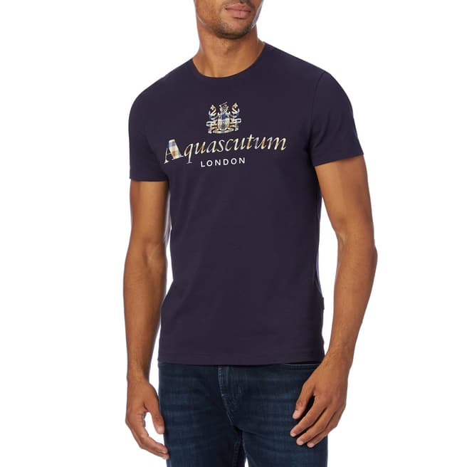 Aquascutum Navy Check Logo T-Shirt