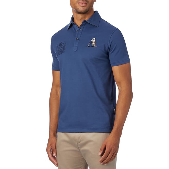 Aquascutum Blue A Check Crest Polo Shirt