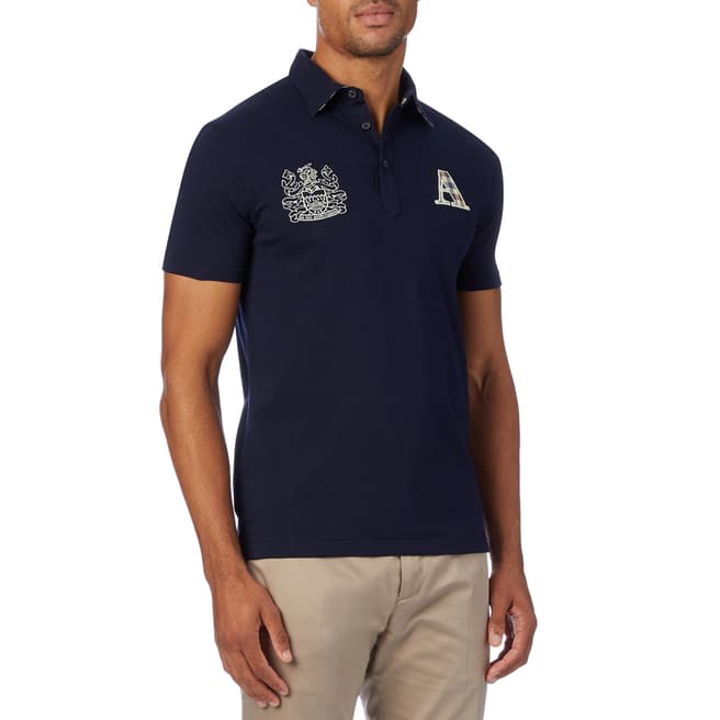 Aquascutum Navy A Check Crest Polo Shirt