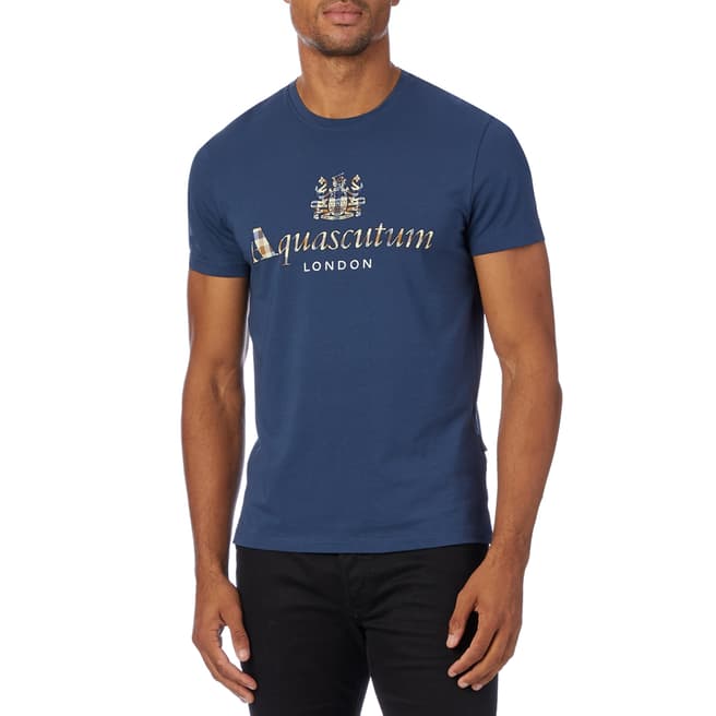 Aquascutum Blue Check Logo T-Shirt