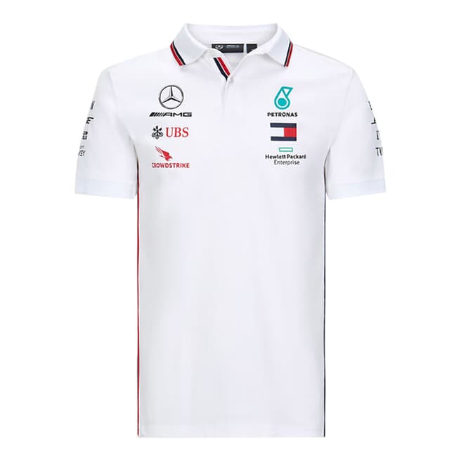 Mercedes AMG-Petronas Motorsport White Printed Logo Polo Shirt