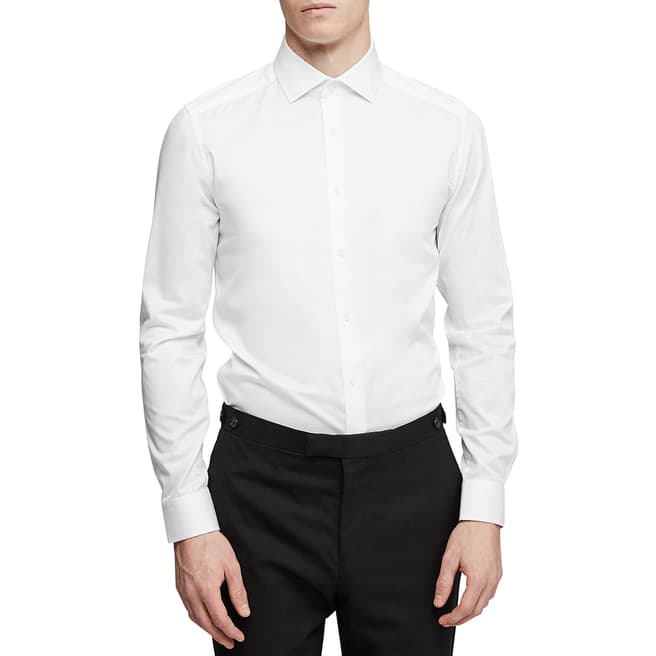 Reiss White Control Slim Fit Cotton Shirt