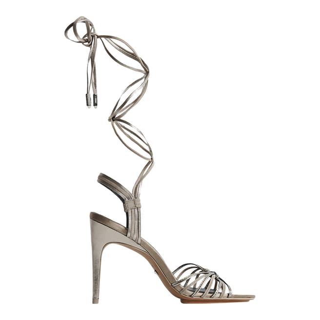 Reiss Silver Cassidy Strappy Leather Heels