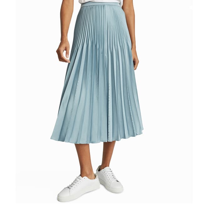 Reiss Blue Diana Embellished Pleat Skirt