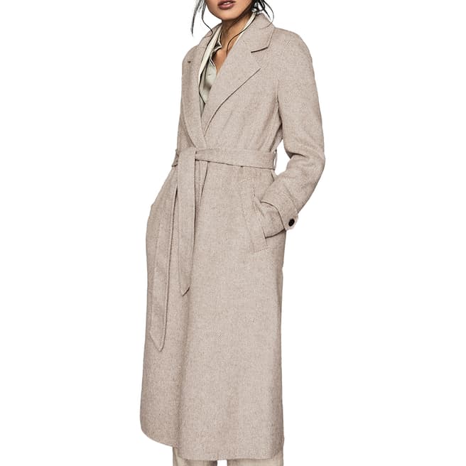 Reiss Oatmeal Lily Textured Wool Blend Coat