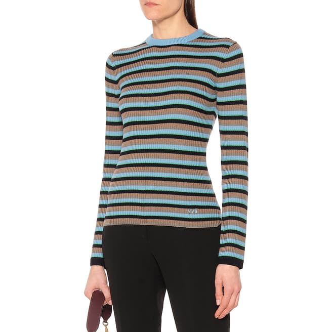 VICTORIA, VICTORIA BECKHAM Pool Blue Fitted Wool Jumper