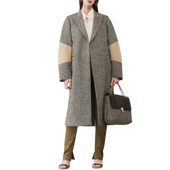 Victoria Beckham Black/Beige Trench Patch Tailored Wool Coat
