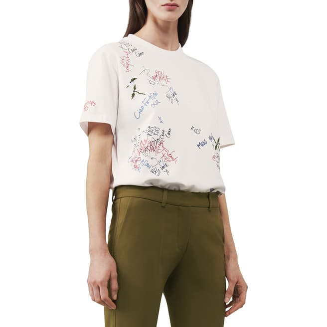 Victoria Beckham Optic White Graffiti Embroidered T-Shirt