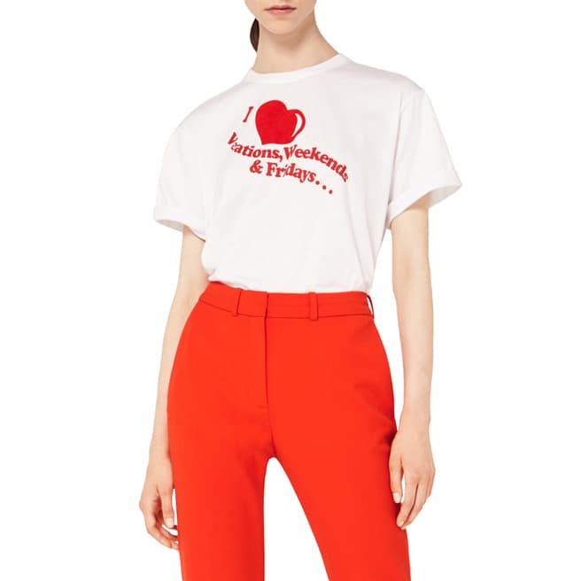 VICTORIA, VICTORIA BECKHAM White/Flame Red I Love Weekends T-Shirt