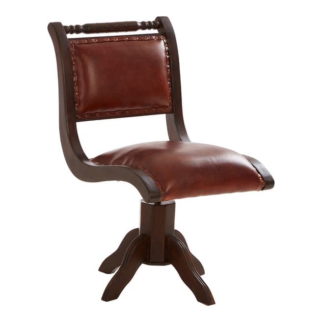 Fifty Five South Inca Swivel Chair, Genuine Leather / Teak Wood, Brown