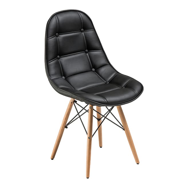 Premier Housewares Occasional Chair, Black Leather Effect, Beech Wood Legs