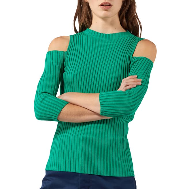 MAJE Green Cold Shoulder Knitted Jumper