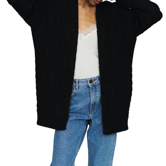 MAJE Black Knitted Wool Blend Cardigan 
