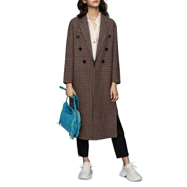 MAJE Brown Checked Wolen Coat 