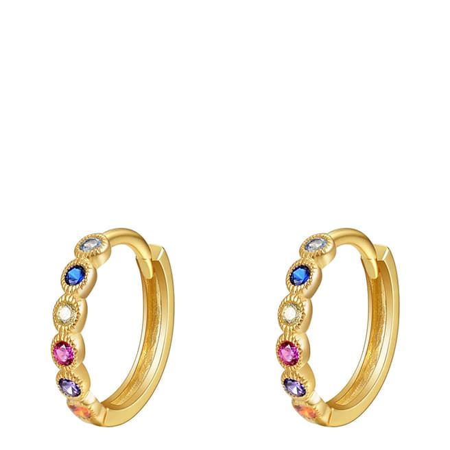 Liv Oliver 18K Gold Plated Multicoloured CZ Huggie Hoop Earrings
