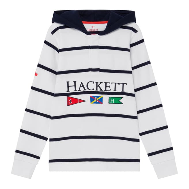 Hackett London Younger White/Navy Striped Rugby Hoody
