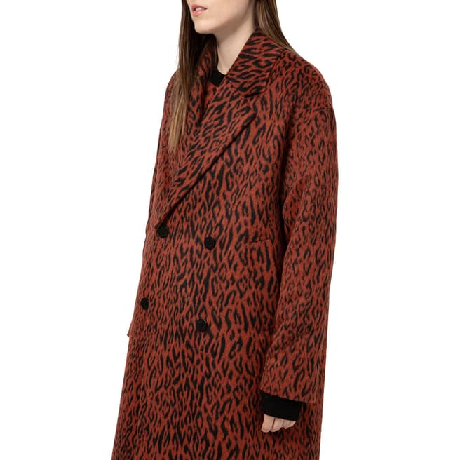 HUGO Brown Leopard Marca Wool Blend Coat