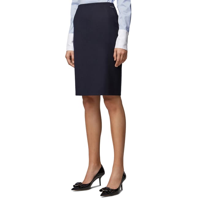 BOSS Navy Veltina Wool Blend Tailored Skirt